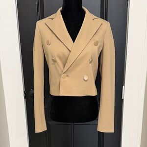 Truth Cropped Double-Breasted Blazer in Camel